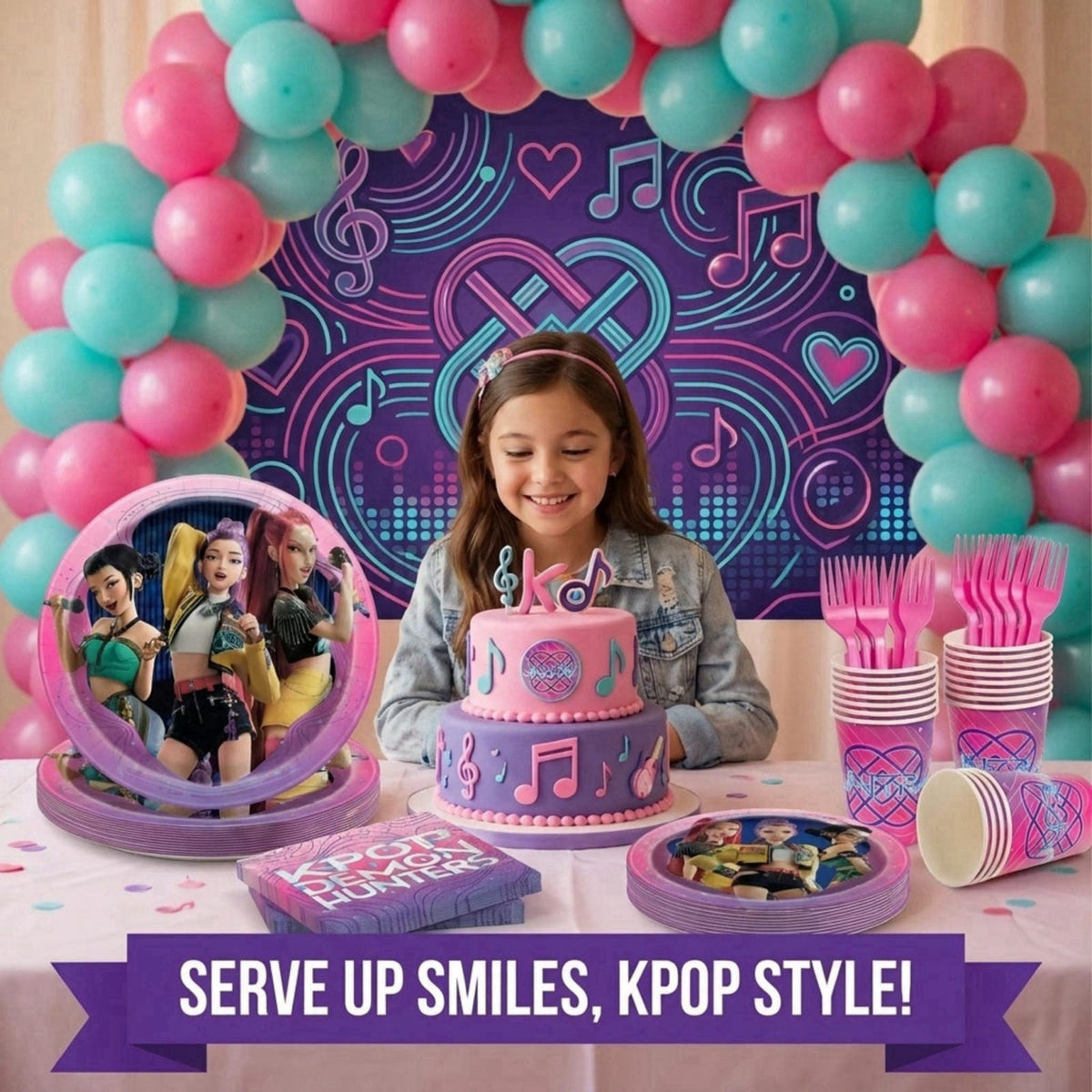 Unique KPop Demon Hunters Birthday Decorations - Plates and Napkins, Cups, Forks – packaging and label