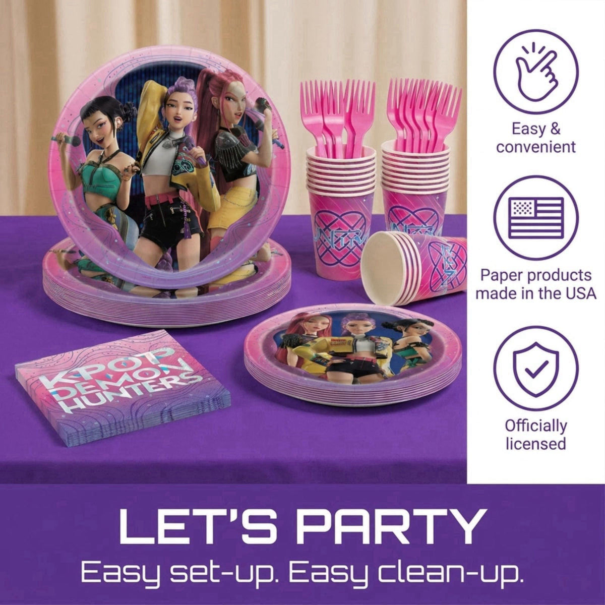 Unique KPop Demon Hunters Birthday Decorations - Plates and Napkins, Cups, Forks – alternate angle