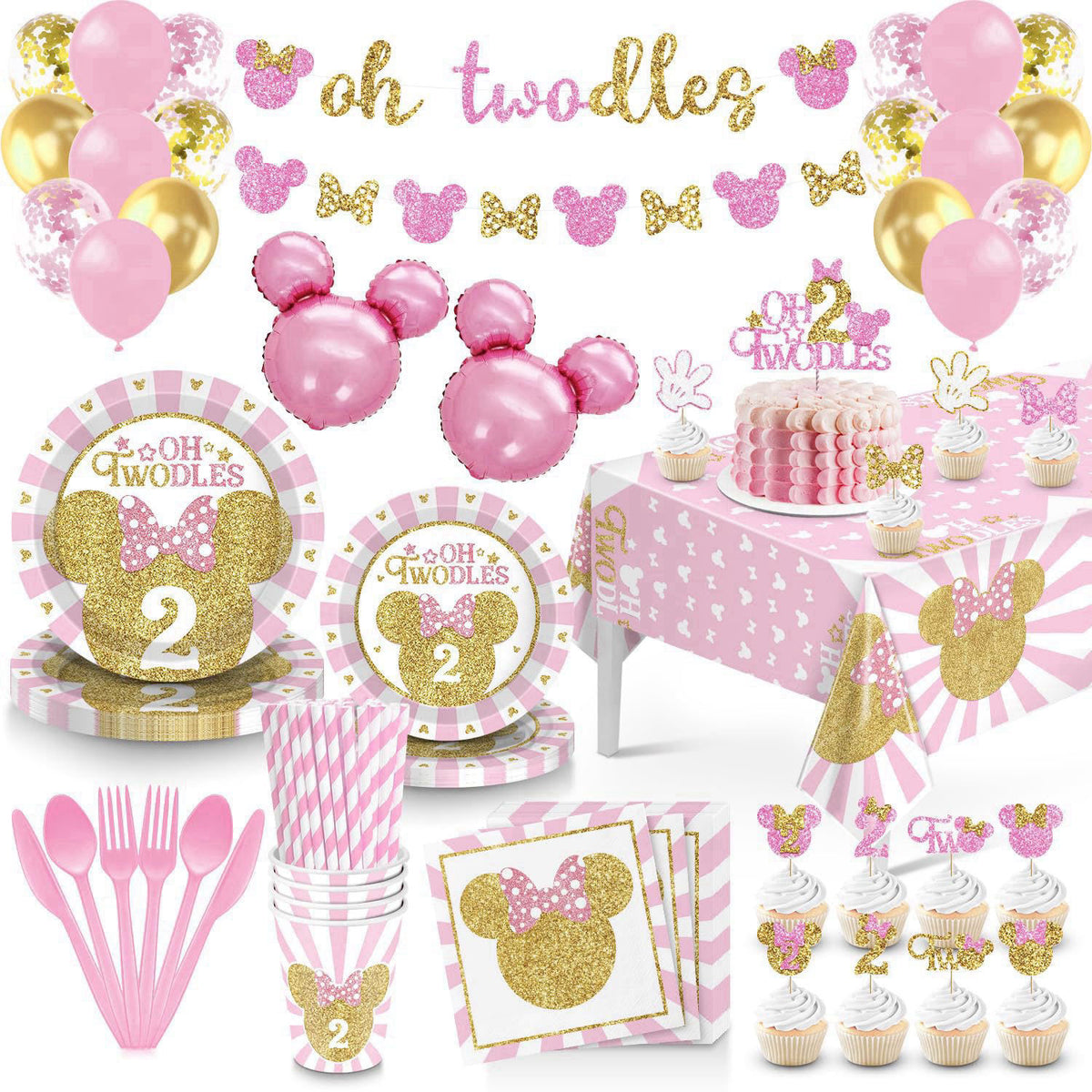XSOOH Oh Twodles Birthday Party Supplies Girl, 2nd Birthday Decorations for Girl