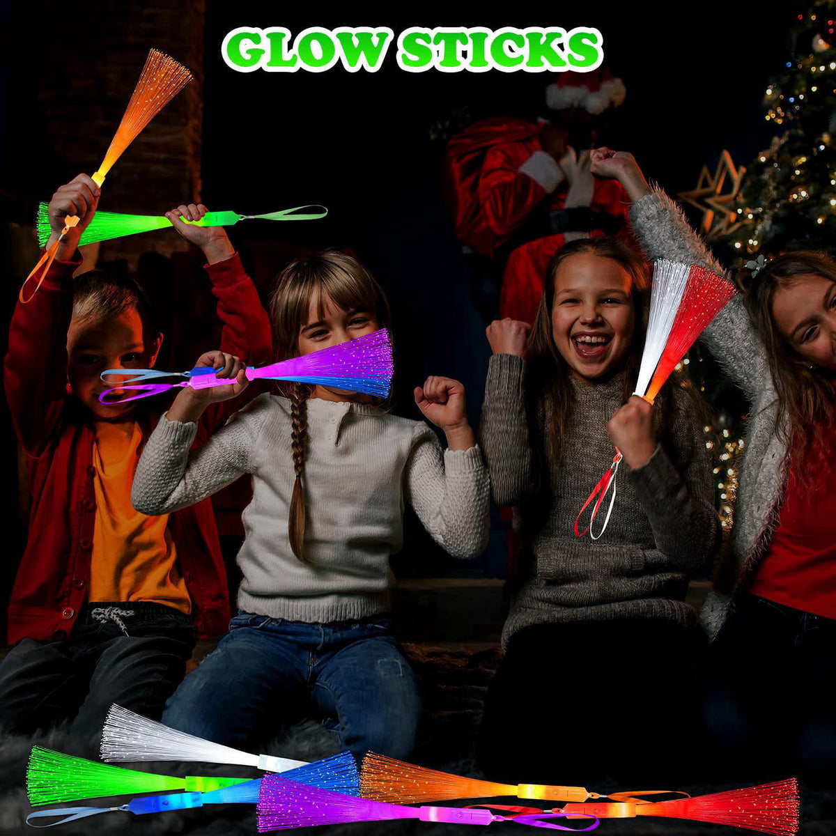 Wondrus Halloween Glow Fiber Optic Lights Bulk-24 Pcs,Light Up Party Favors for Kid – close-up detail in Multicolor