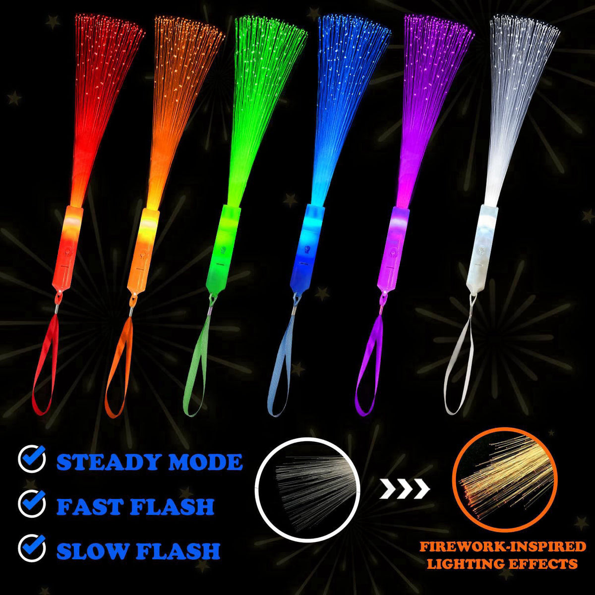 Wondrus Halloween Glow Fiber Optic Lights Bulk-24 Pcs,Light Up Party Favors for Kid – back view and specifications