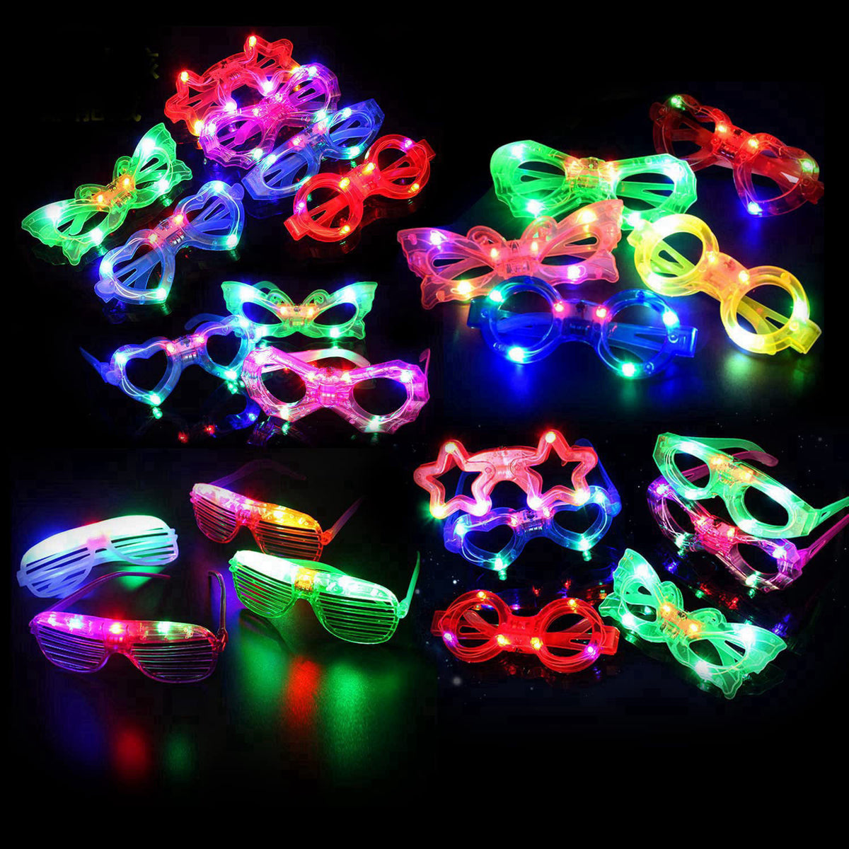 FathiSooc 21 Pcs LED Glasses 7 shapes 6 LED Glow In The Dark Party Supplies Favor for Kids Adults shutter heart round st