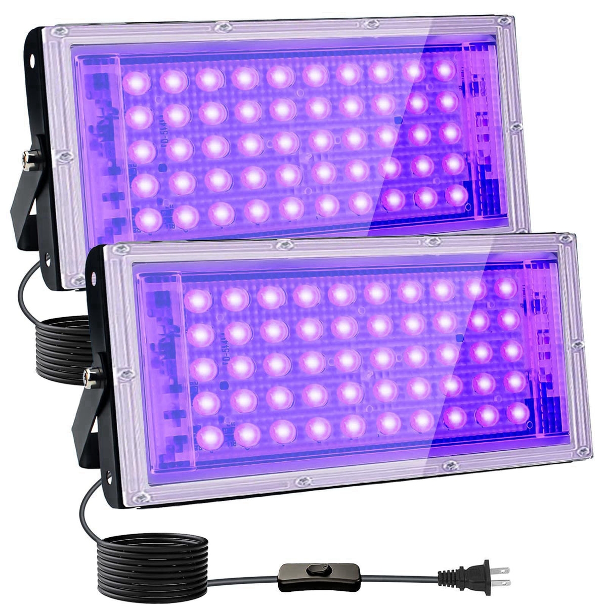 Indmird 2 Pack 50W Black Lights, Blacklight Flood Light with Plug and Switch,for Glow Party, Halloween, Fluorescent Post