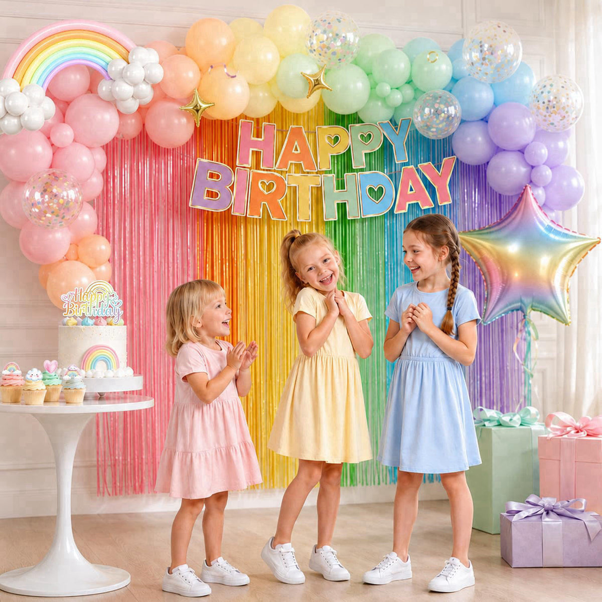 Fexivo Pastel Rainbow Birthday Decorations All-in-One Set for 25 Guests – alternate angle