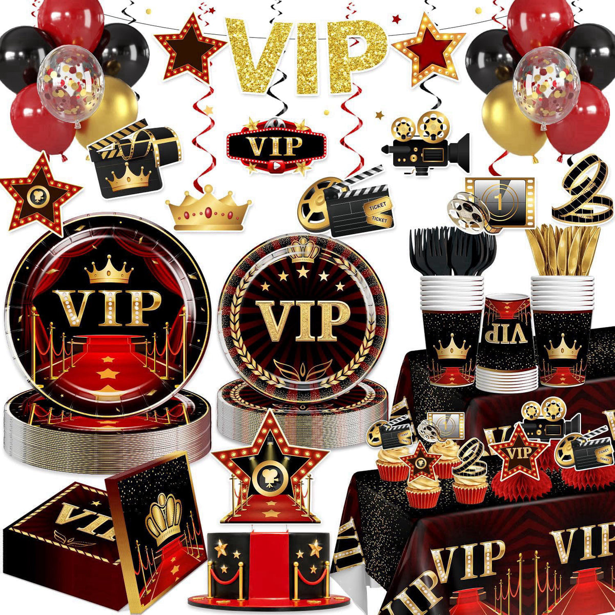 Yingoto Yingto 177PCS Red Carpet Party Decorations Hollywood Birthday Set Serves 20 – close-up detail