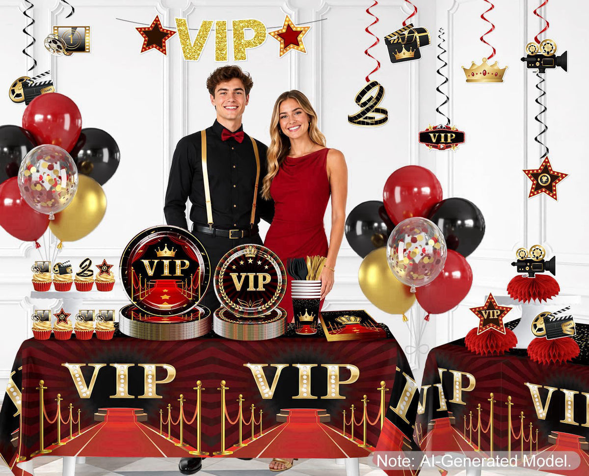 Yingoto Yingto 177PCS Red Carpet Party Decorations Hollywood Birthday Set Serves 20 – full view