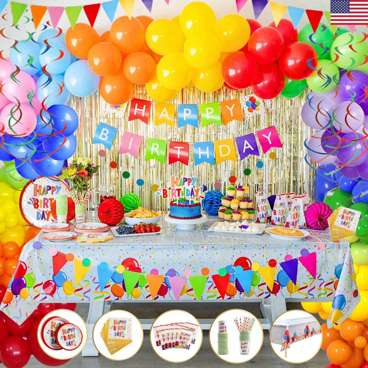 REGAL DECORATIONS 275 PC Colorful Birthday Party Decorations for Boy, Girl- Rainbow Party Supplies, Happy Birthday Banne