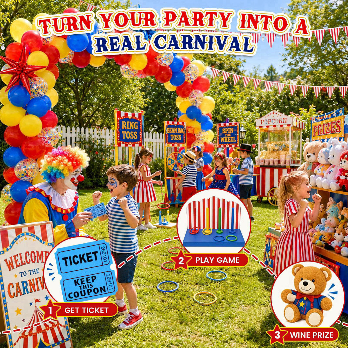 LovesTown 268PCS Carnival Theme Party Decorations with 114 Balloons – full view, size 12 inch