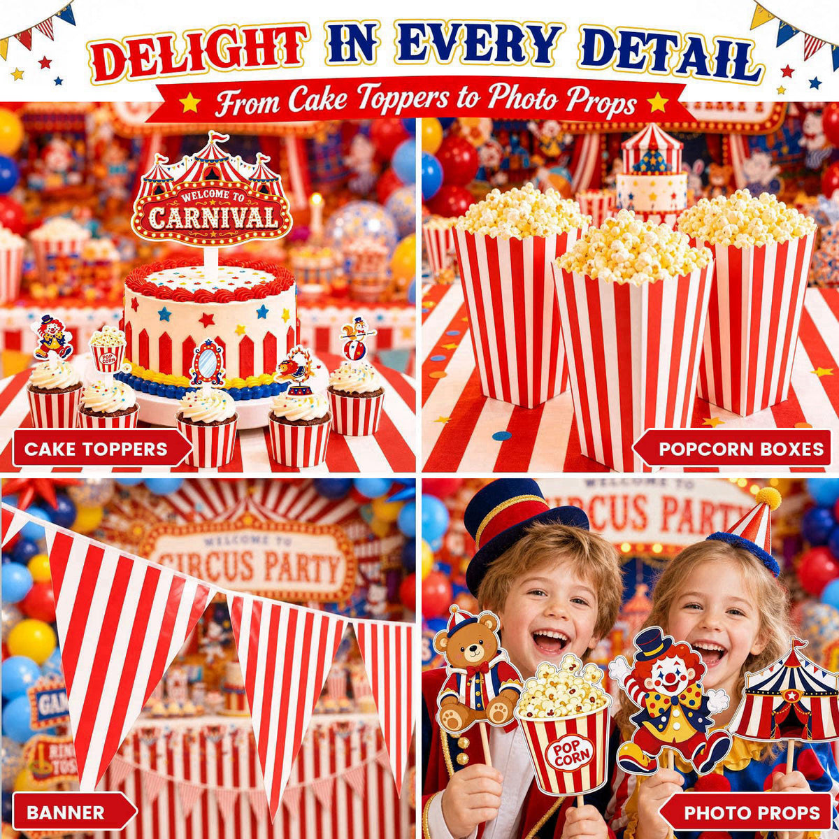 LovesTown 268PCS Carnival Theme Party Decorations with 114 Balloons – back view and specifications