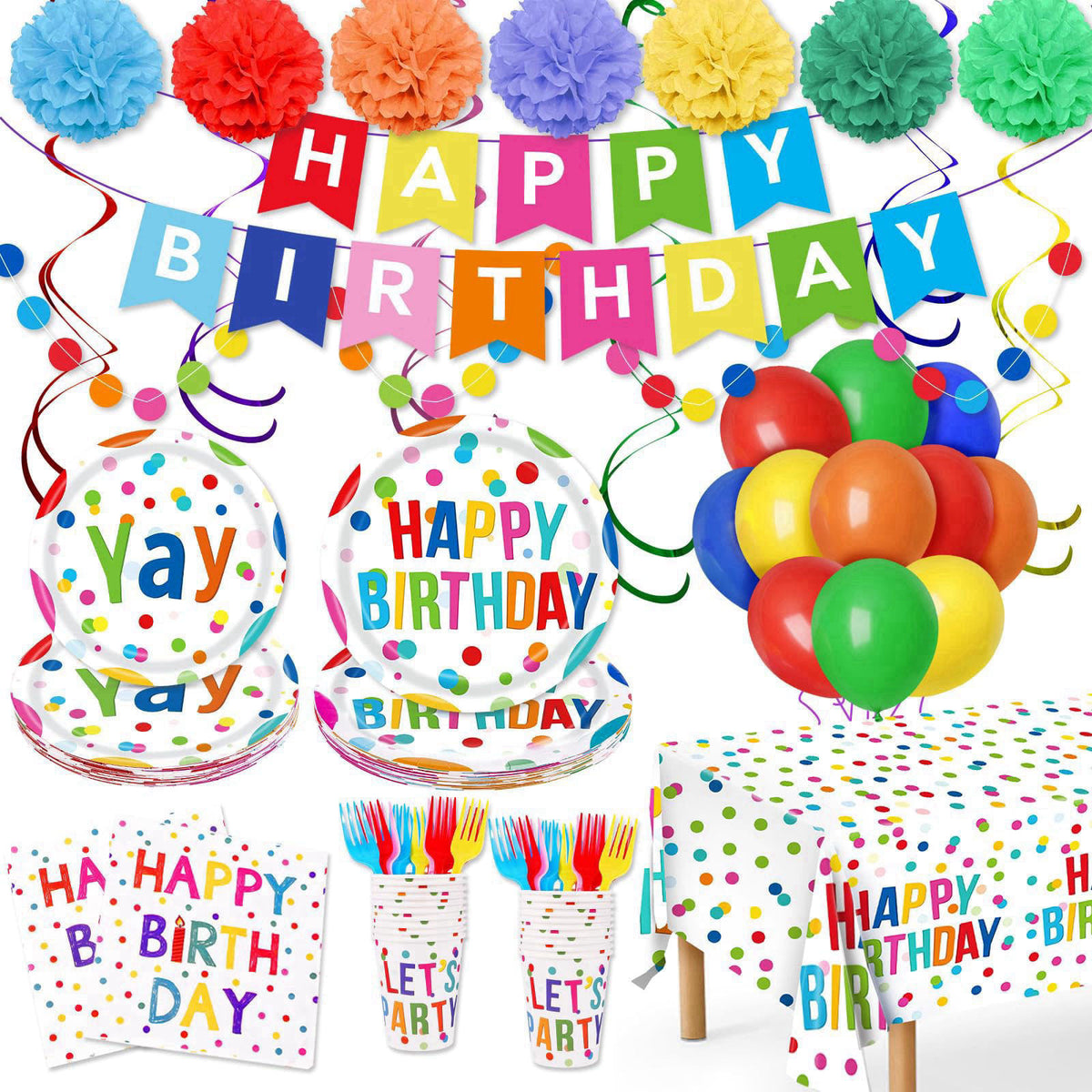 Miucat Happy Birthday Decorations - 156pc Birthday Party Supplies Set with Birthday Plates and Napkins, Happy Birthday B