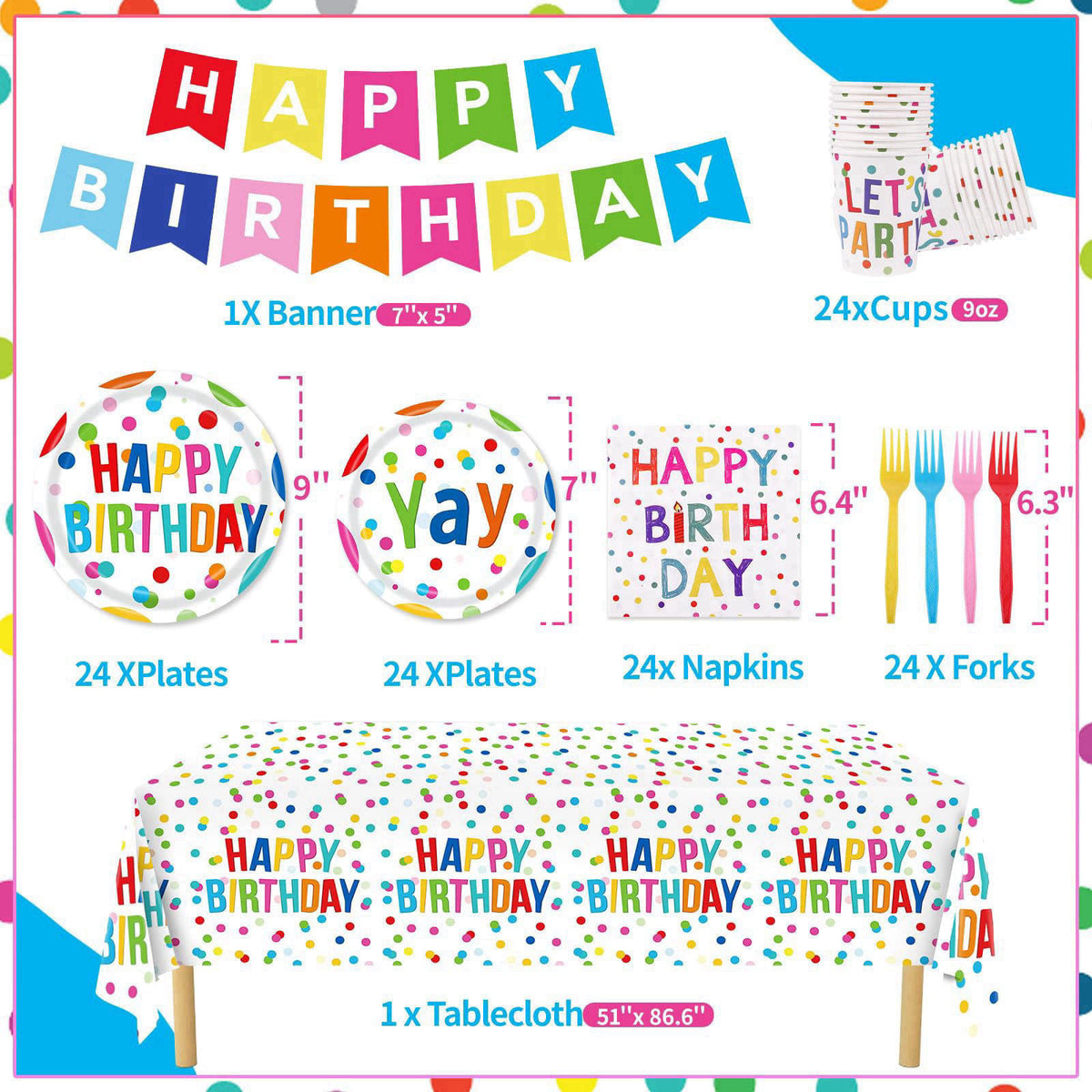 Miucat Happy Birthday Decorations - 156pc Birthday Party Supplies Set with Birthday Plates and Napkins, Happy Birthday B