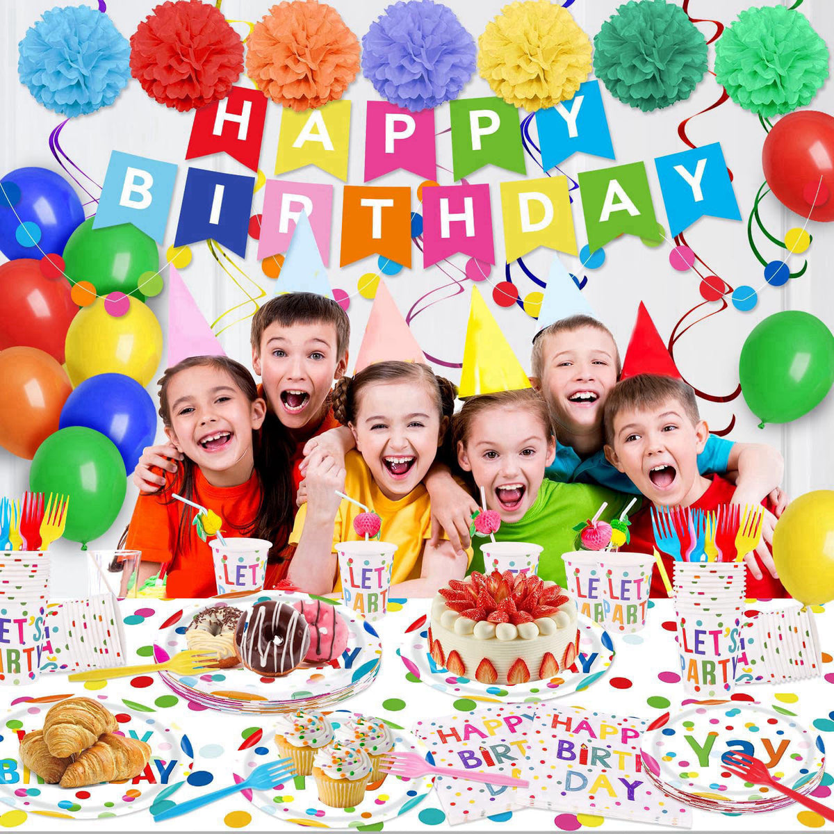 Miucat Happy Birthday Decorations - 156pc Birthday Party Supplies Set with Birthday Plates and Napkins, Happy Birthday B