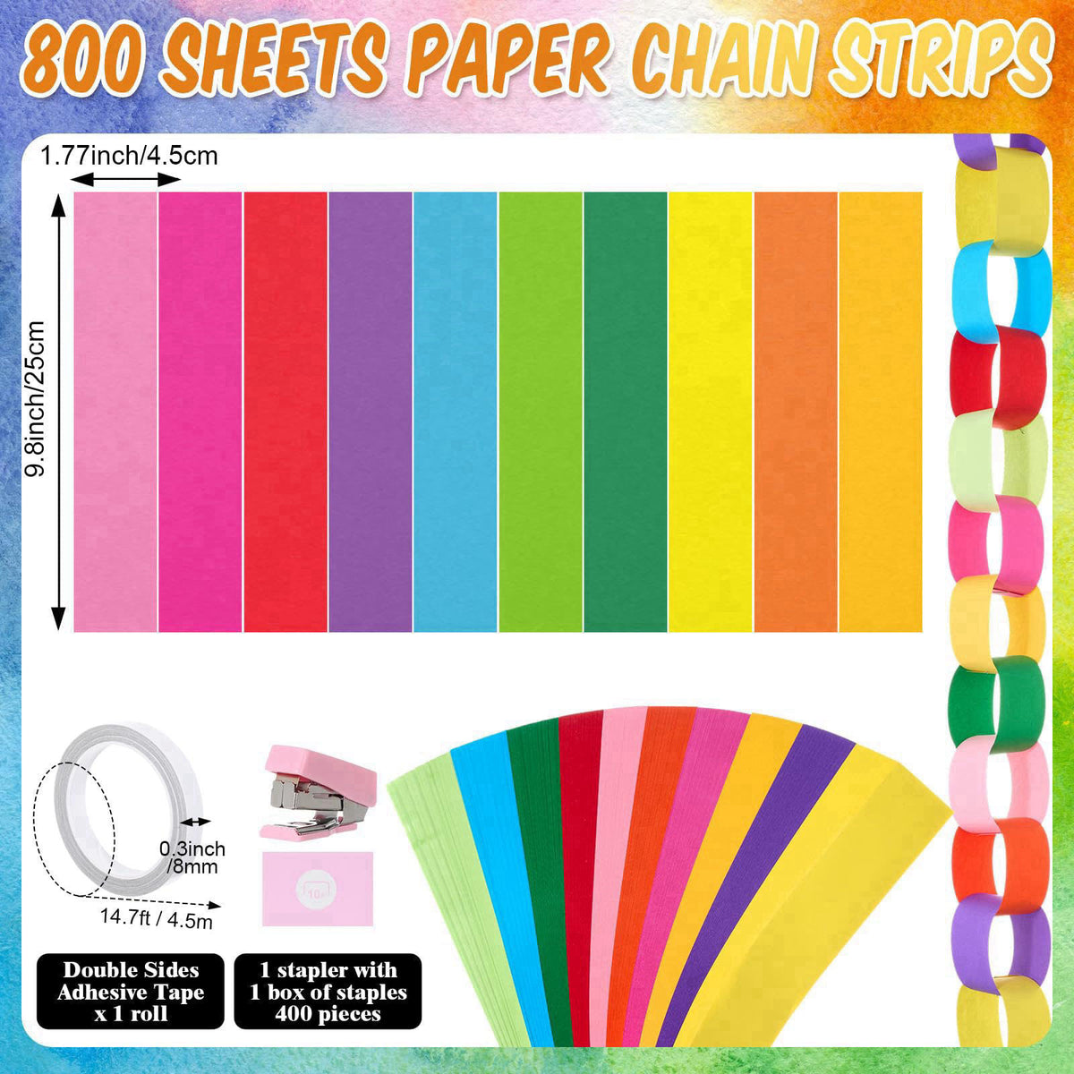 TaoBary Rainbow Party Decorations 492ft Crepe Streamers 600 Sheet Paper Chain Garland 1 Fringe Tinsel Chandelier 6 Four 