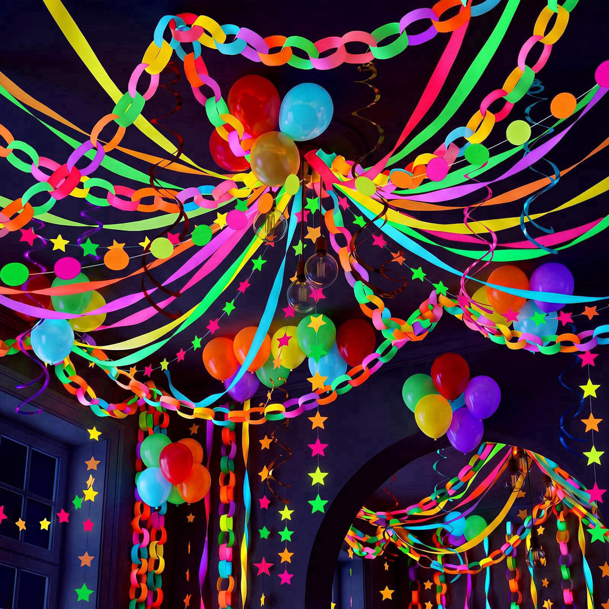 Taobary Neon Party Decorations 600 Sheet Paper Chain for Birthday – product photo (Streamers)