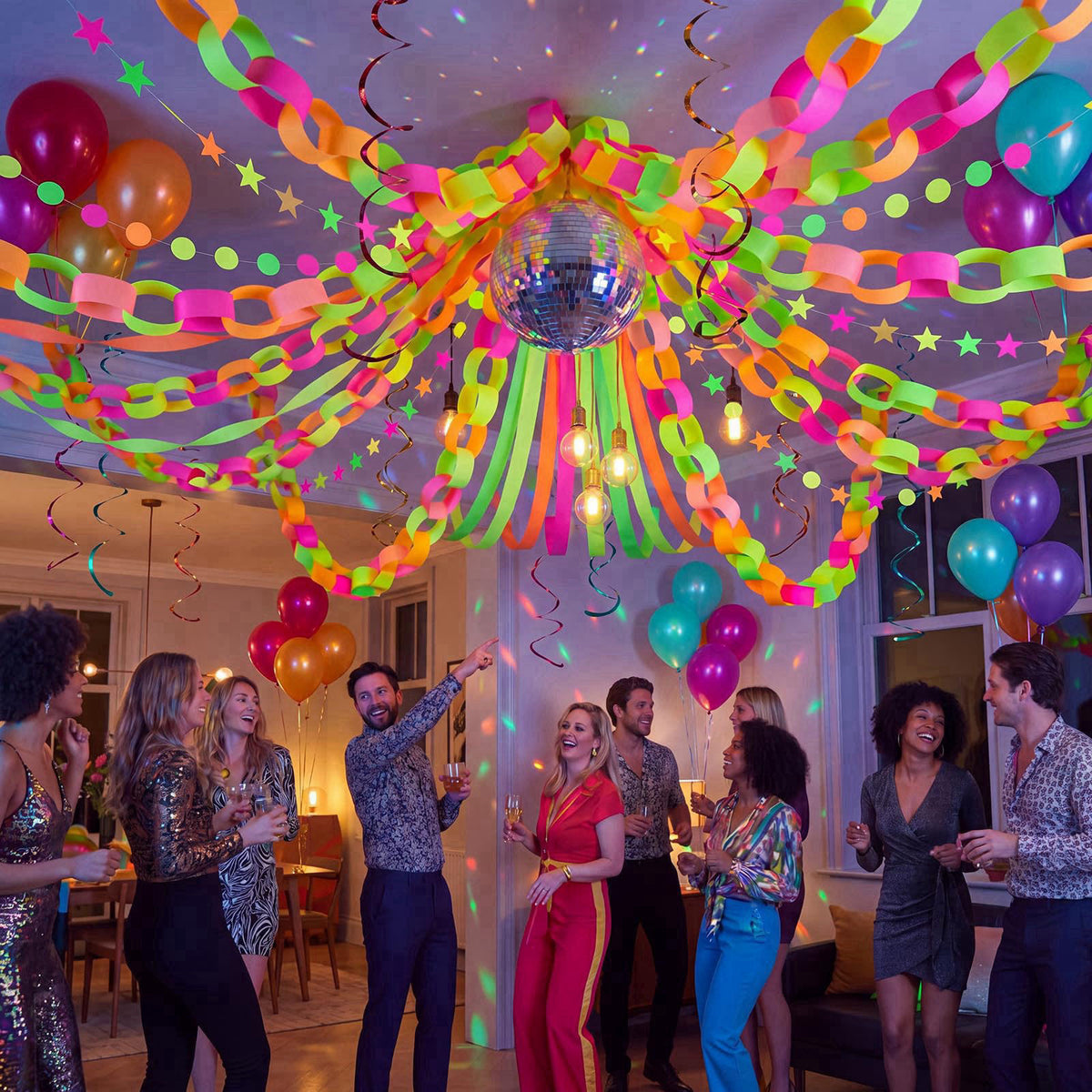 Taobary Neon Party Decorations 600 Sheet Paper Chain for Birthday – packaging and label