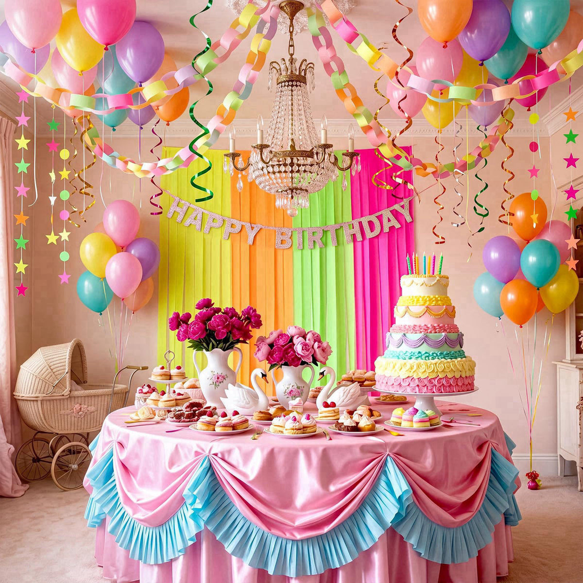 Taobary Neon Party Decorations 600 Sheet Paper Chain for Birthday – full view