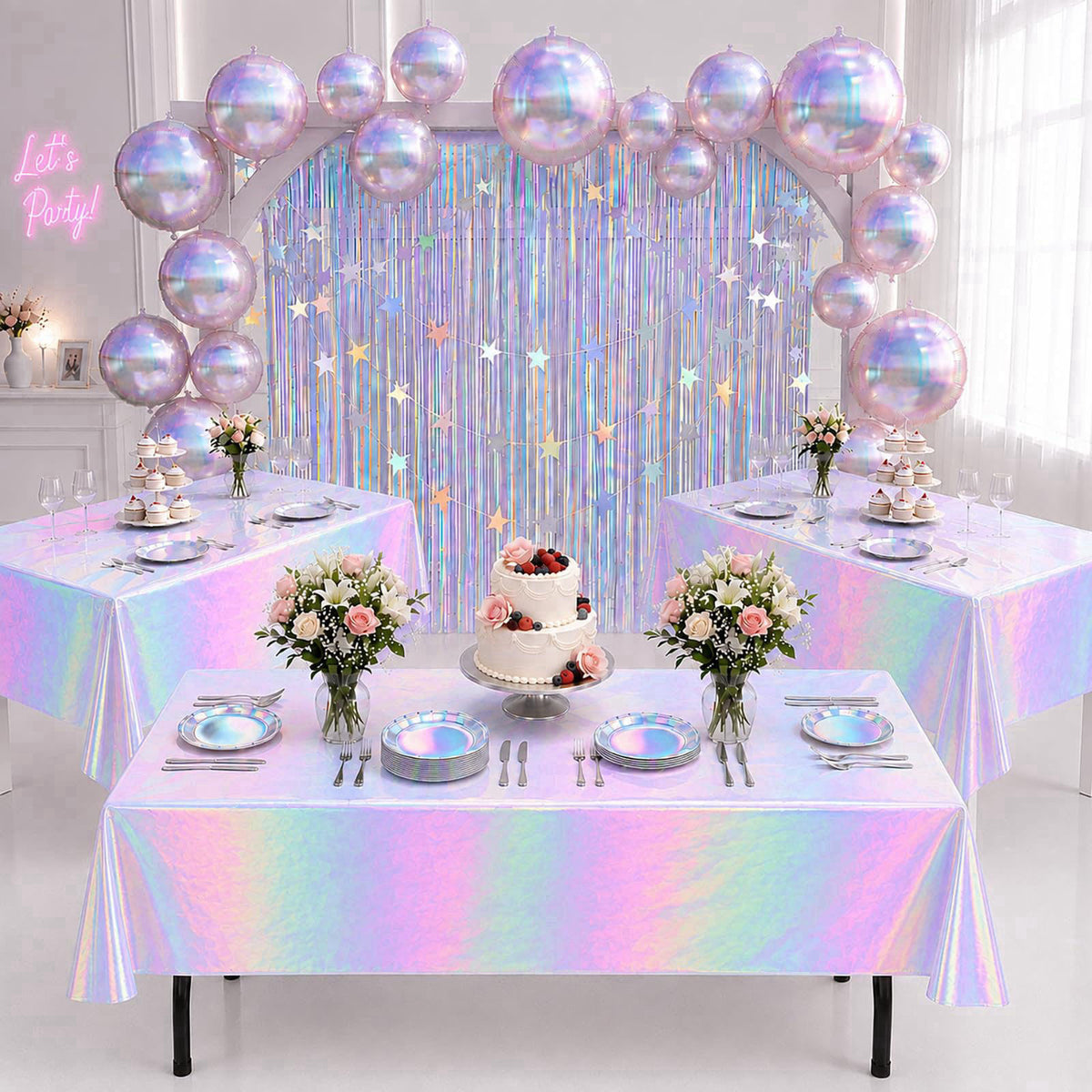 OBreezify Iridescent Party Decorations Holographic Party Supplie for Mermaid Birthday – Iridescent
