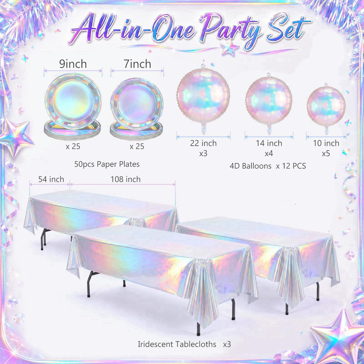 OBreezify Iridescent Party Decorations Holographic Party Supplie for Mermaid Birthday – close-up detail in Iridescent