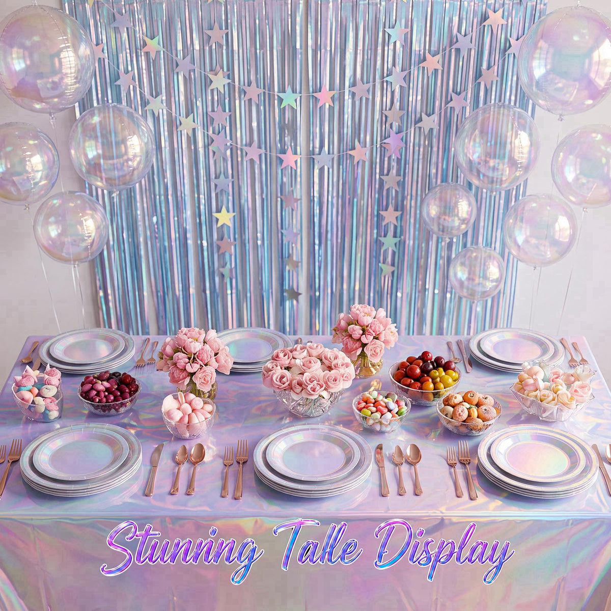 OBreezify Iridescent Party Decorations Holographic Party Supplie for Mermaid Birthday – alternate angle