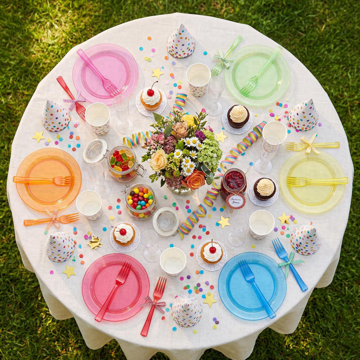 supernal 200Pcs Neon Rainbow 6" Plastic Party Dessert Plates & Forks – alternate angle