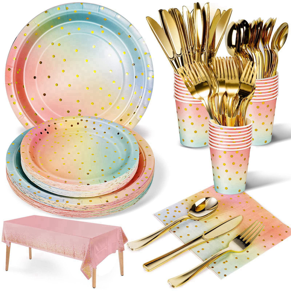 Nkaiso 141Pcs Rainbow Paper Plates and Napkins Party Supplies for20 – alternate angle
