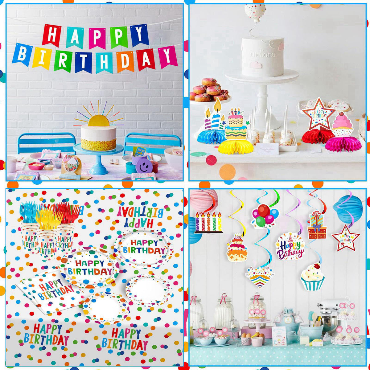 AHCSMRE 155Pcs Colorful Dots Birthday Party Decorations Party Supplies Serve 24 – packaging and label