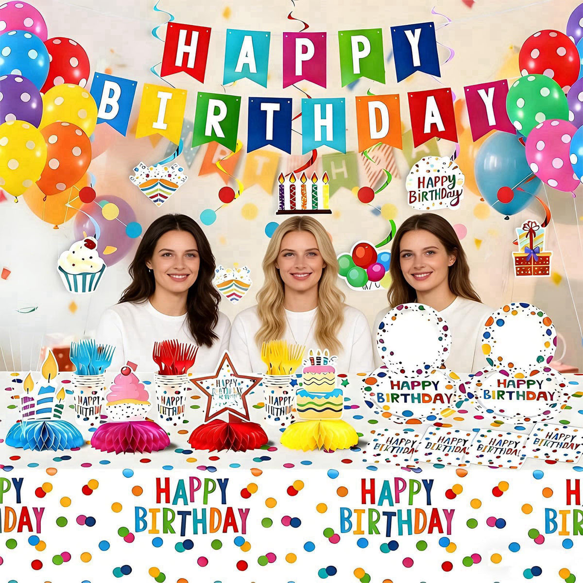 AHCSMRE 155Pcs Colorful Dots Birthday Party Decorations Party Supplies Serve 24 – alternate angle