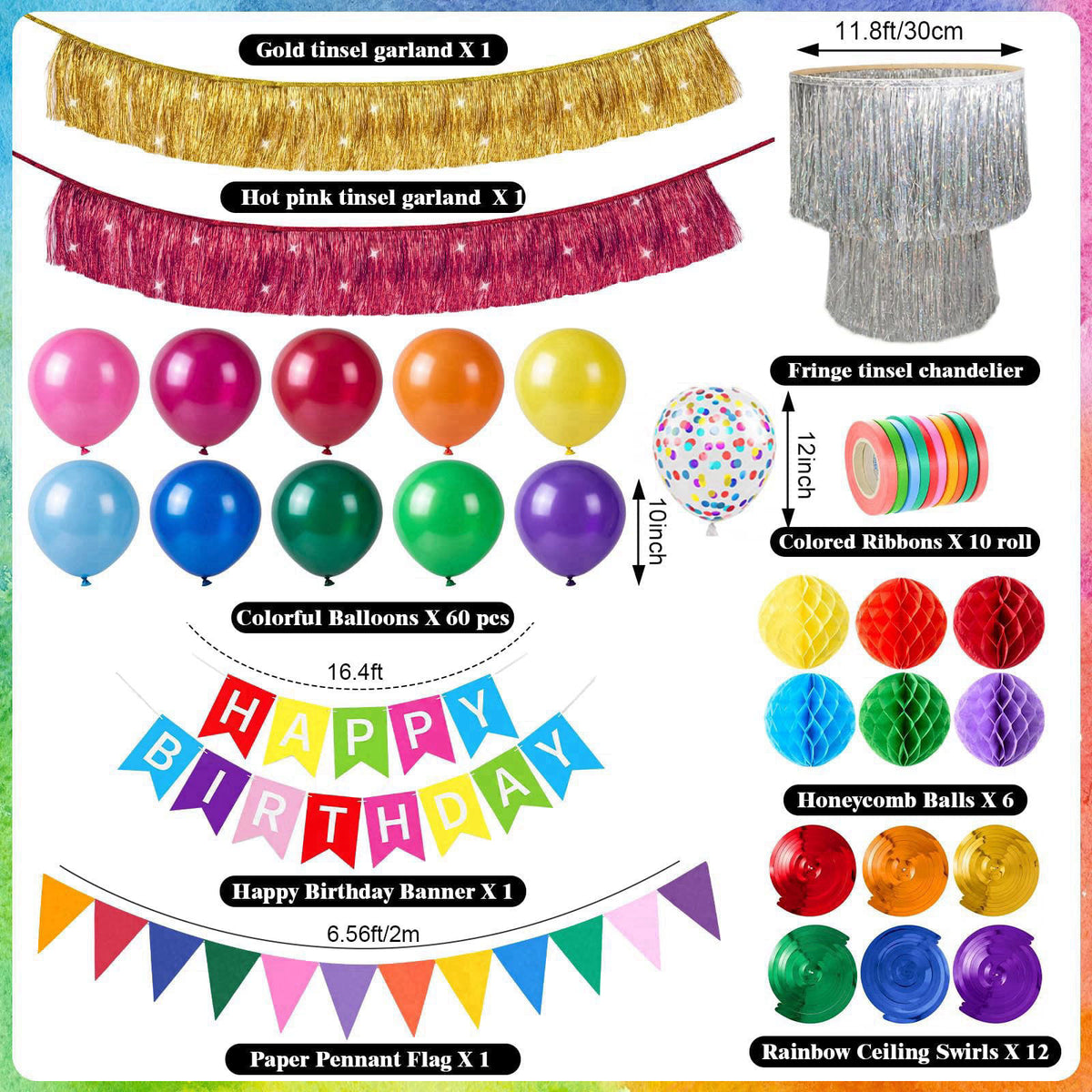 TaoBary Happy Birthday Decorations 492ft Crepe Streamers 600 Sheet Paper Chain Garland Happy Birthday Banner Fringe Tins