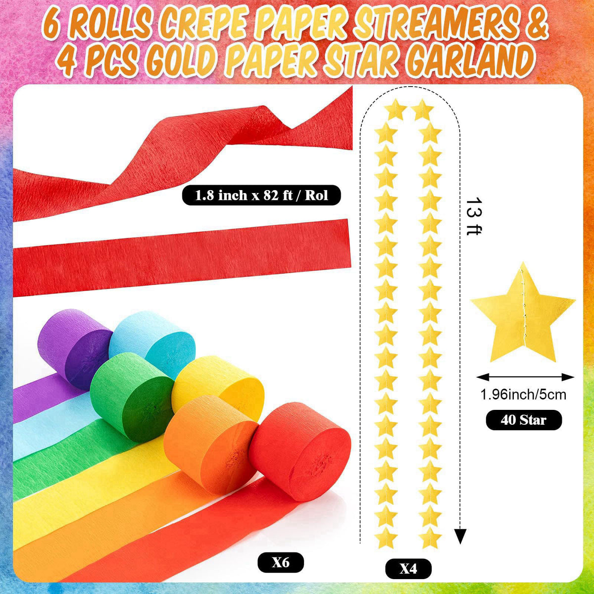 TaoBary Happy Birthday Decorations 492ft Crepe Streamers 600 Sheet Paper Chain Garland Happy Birthday Banner Fringe Tins