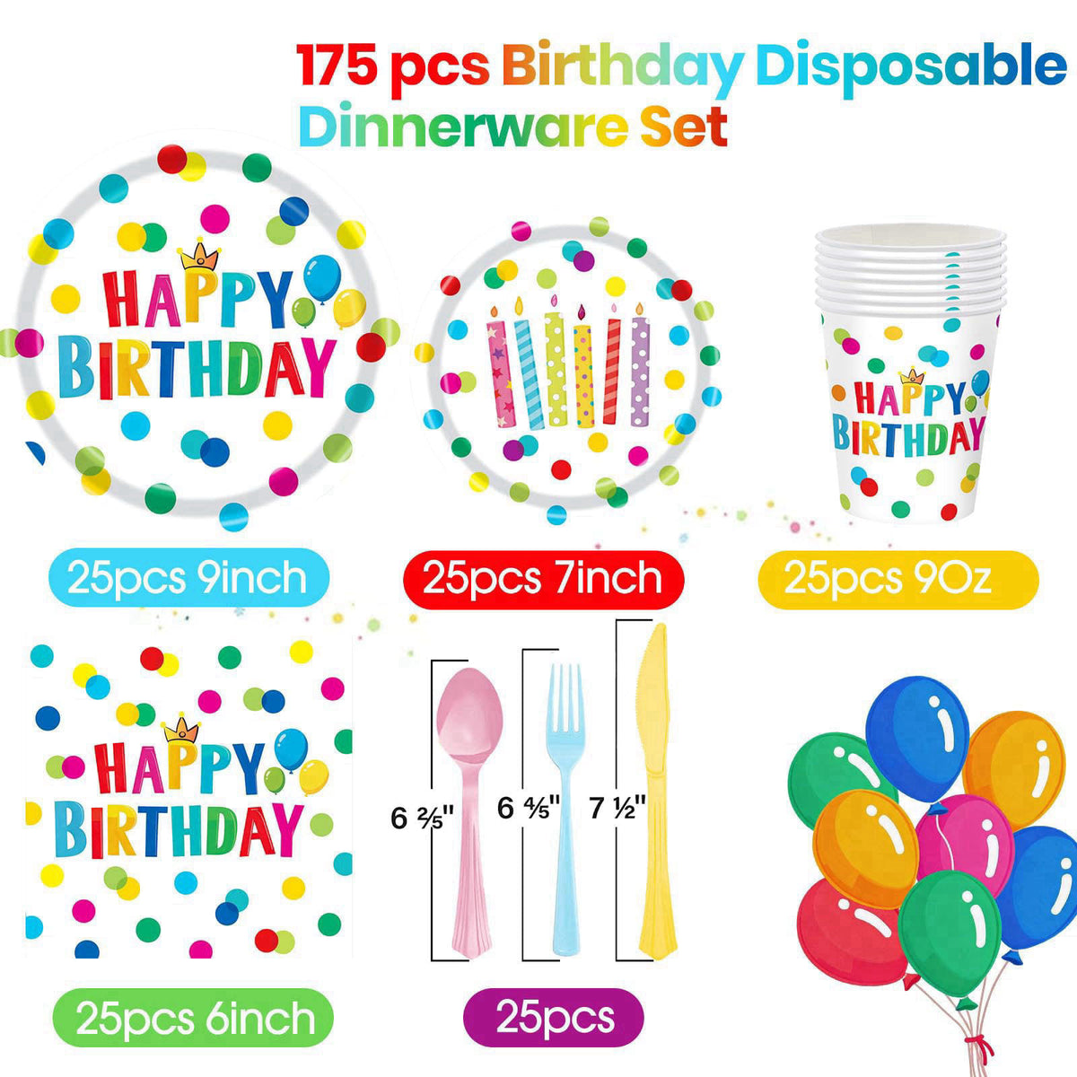 B4b3e Happy Birthday Decorations, 175Pcs Happy Birthday Party Supplies Paper Plates and Napkins Sets, Birthday Dots Desi