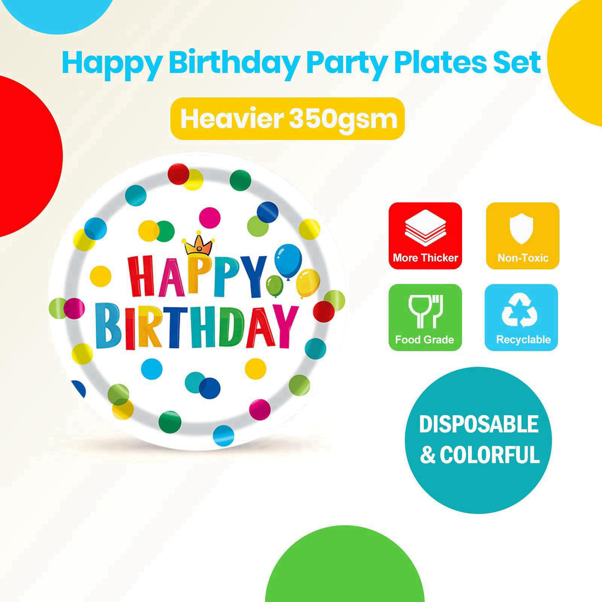 B4b3e Happy Birthday Decorations, 175Pcs Happy Birthday Party Supplies Paper Plates and Napkins Sets, Birthday Dots Desi