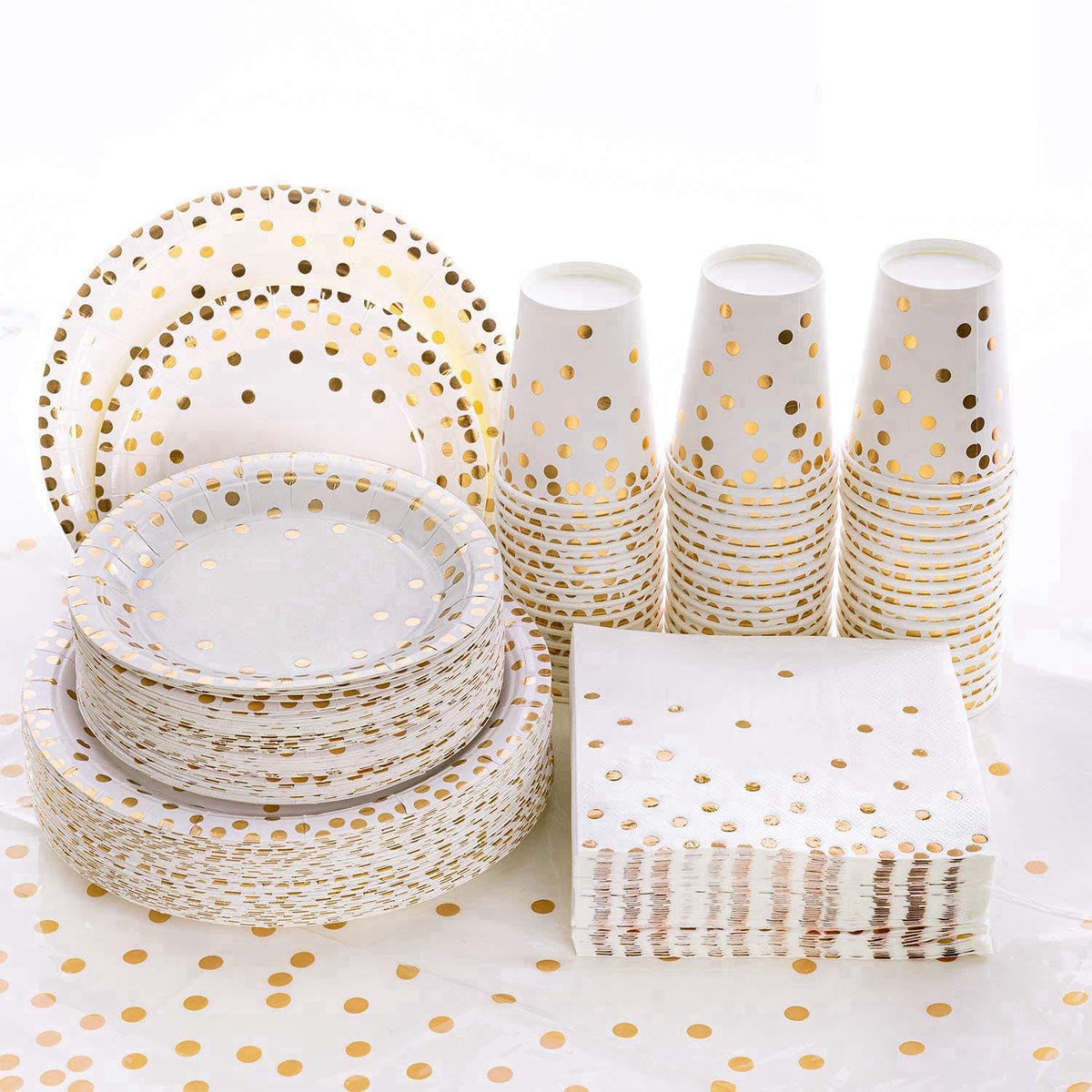 hapray Rose Gold Plates, 201 Pcs Disposable Dinnerware Set for 50 Guests – packaging and label