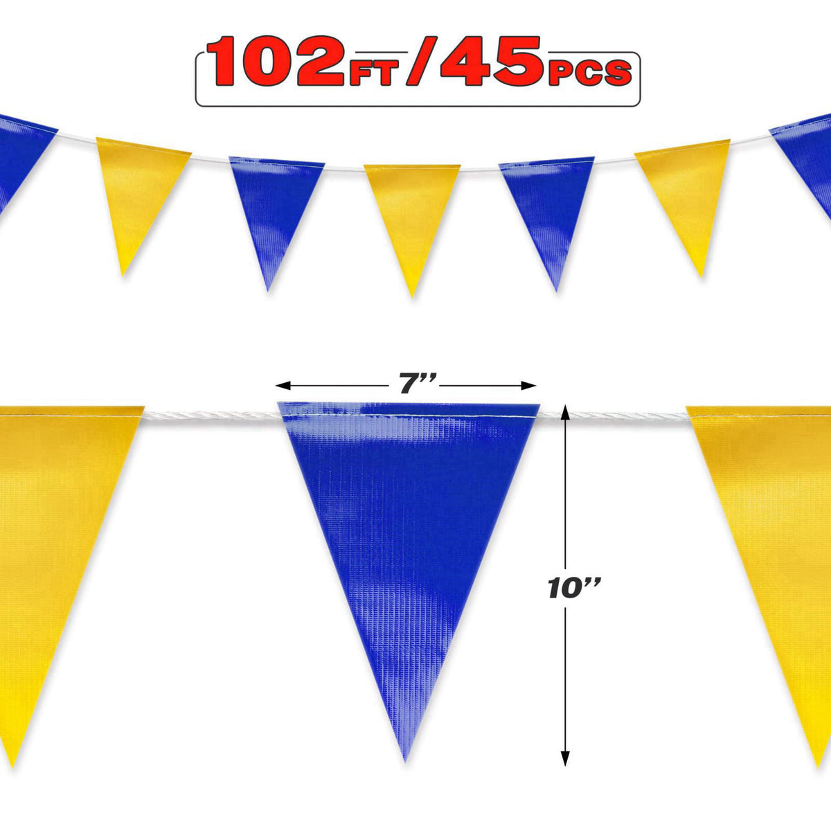 NACARUM Blue & Yellow Pennant Banner Flags | Heavy-Duty Outdoor | OSHA 500lb Rated | Strand Fade Resistant 【102FT】 – pac