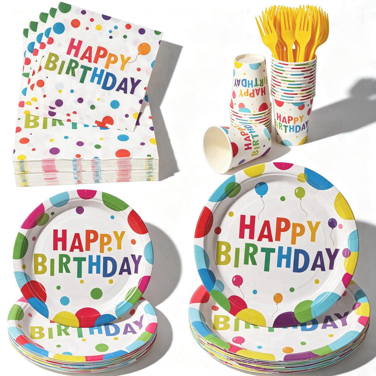 COSINIA 144 Pcs Birthday Party Tableware Set for 24 Guests, Heavy-Duty 7" & 9" Paper Plates, Cups, 2-Ply 13"