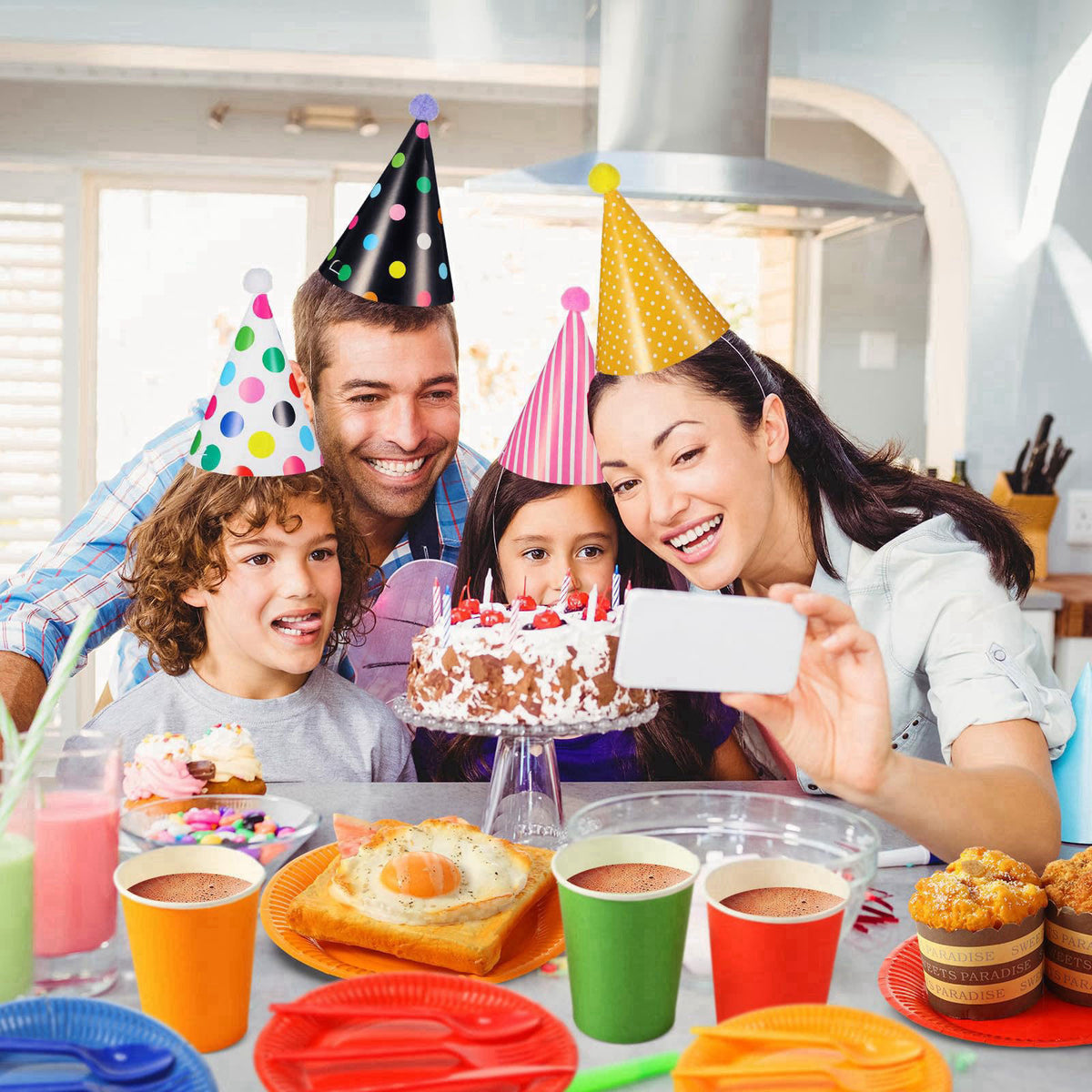 Teenyyou 180 Pcs Kids Birthday Party Supplies Serves 30 Include Birthday Cone Hats Rainbow Paper Plates Cups Plastic Cut