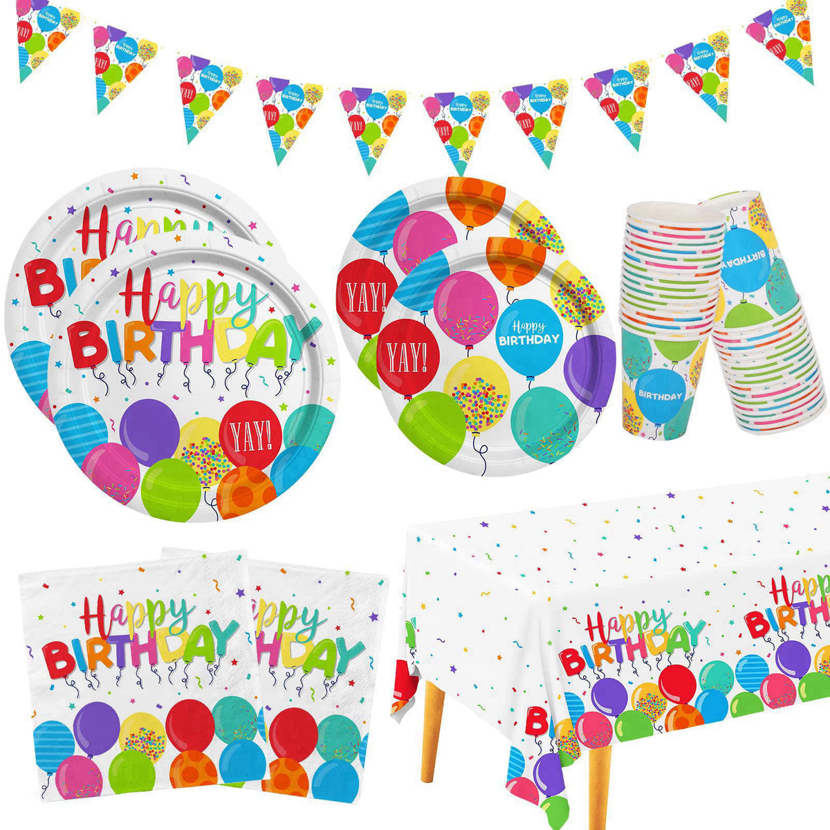 Gatherfun Birthday Party Supplies Disposable Paper Plates Napkins Cups Tablecloth and Banner for Kid’s Birthday Party De
