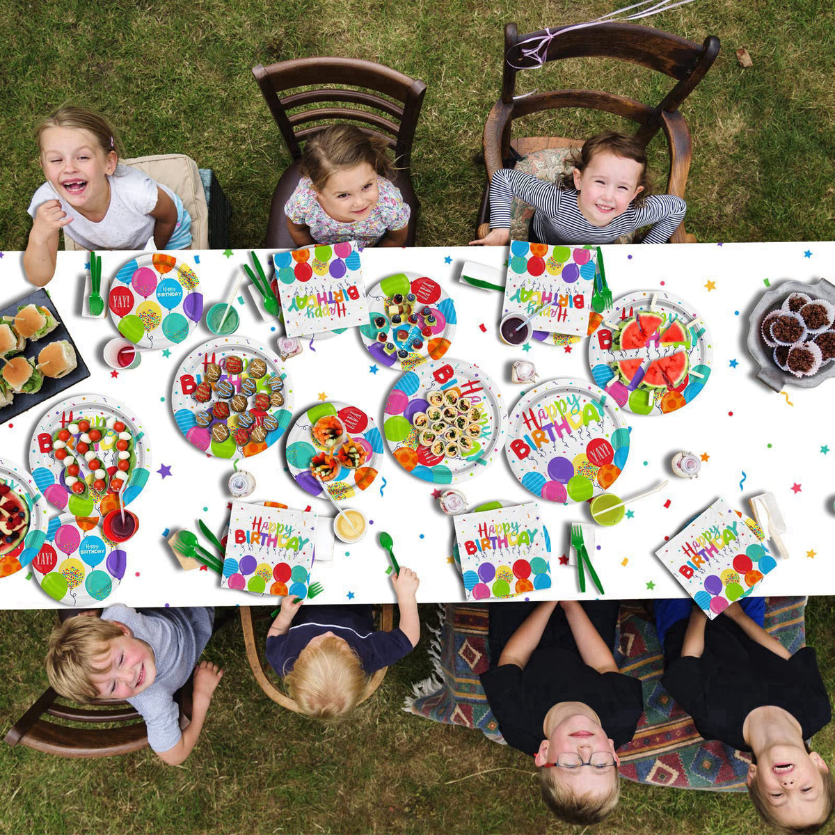 Gatherfun Birthday Party Supplies Disposable Paper Plates Napkins Cups Tablecloth and Banner for Kid’s Birthday Party De