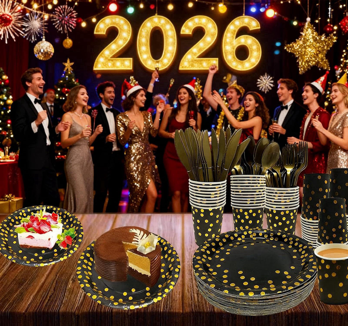 Runeaoys Halloween Black and Gold Party Decorations Supplies Paper Plates Napkin Set – alternate angle