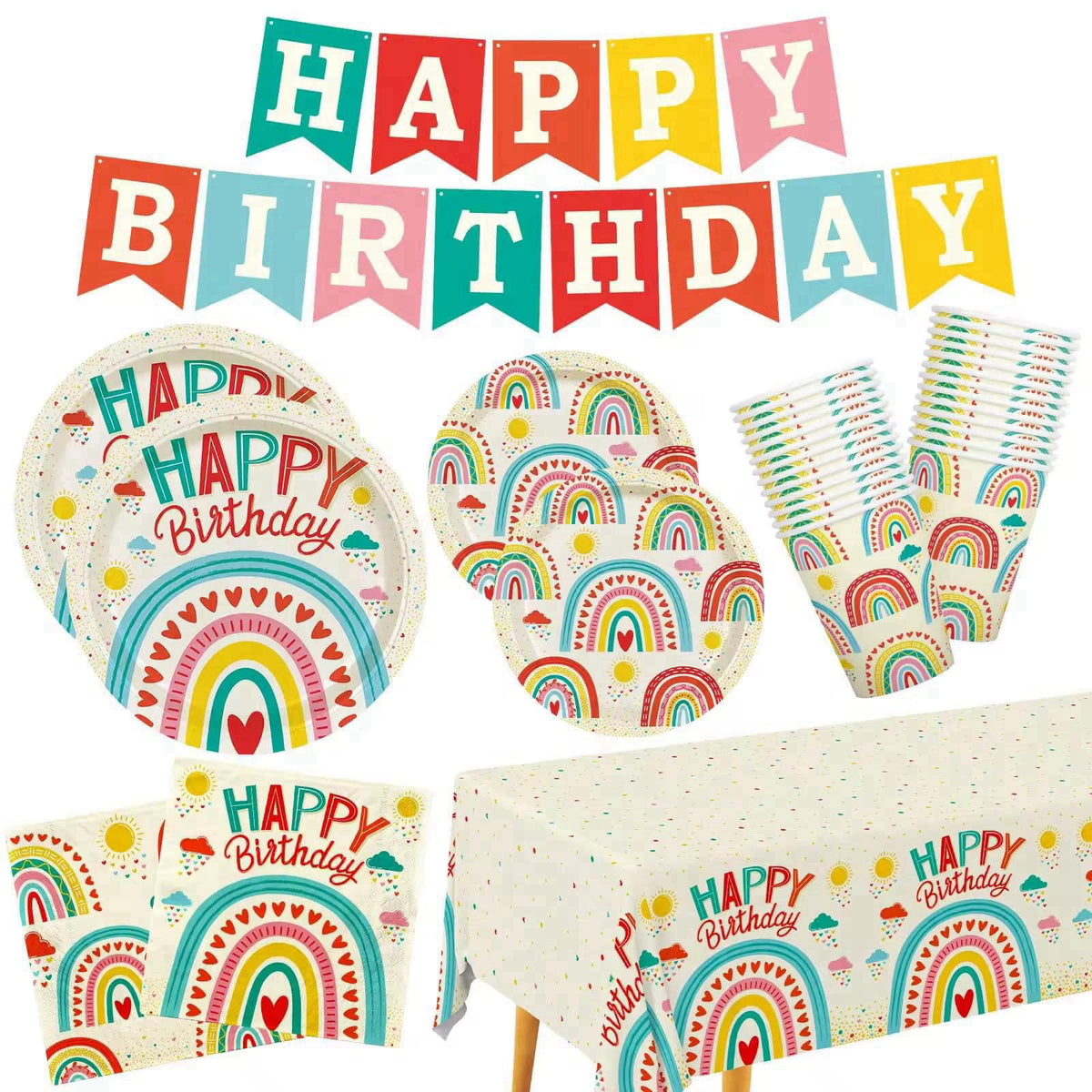 Party Ready All-in-One Birthday Party Supplies Set – Premium Complete Decoration Kit with Tableware, Balloons, Banner & 