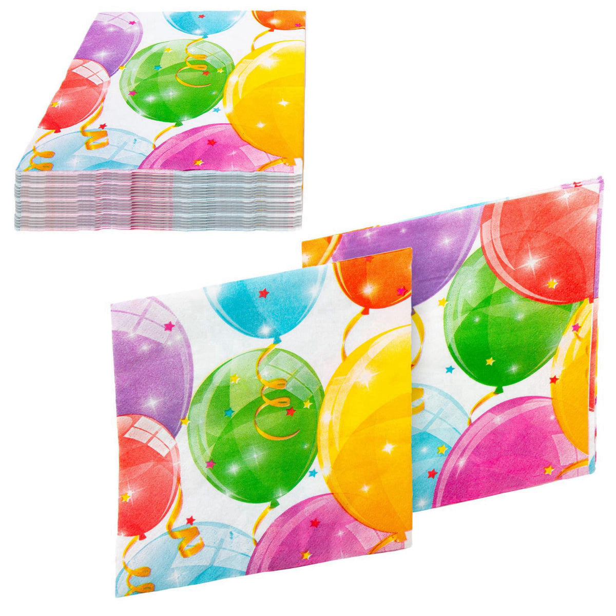 Procos Sparkling Balloon Themed Birthday Party Kit with 8 Large & Small Plates, 8 Cups, 20 Napkins, 6 Invitations, 1 Ban