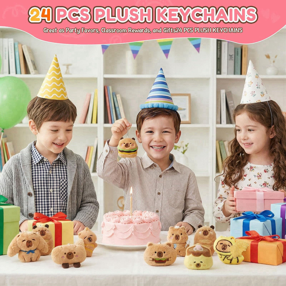 WYZOID 24PCS Kids Plush Keychains Bulk, Mini Stuffed Animal Keychains, Cute Backpack Charms, Party Favors, Classroom Pri