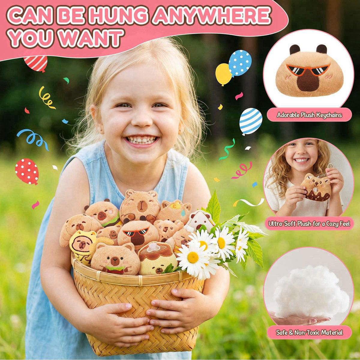 WYZOID 24PCS Kids Plush Keychains Bulk, Mini Stuffed Animal Keychains, Cute Backpack Charms, Party Favors, Classroom Pri