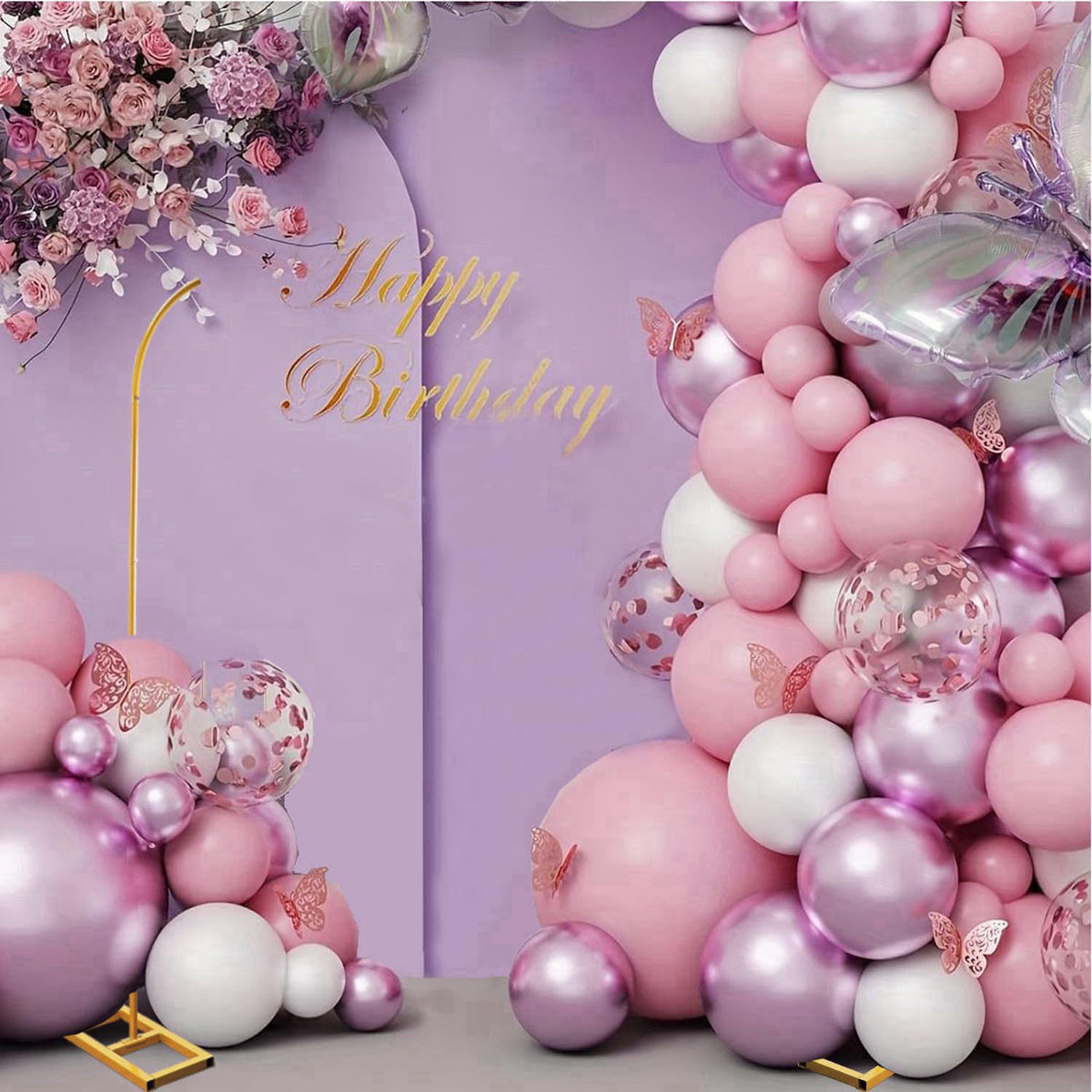 Bonastella Balloon Arch Stand Set of 2 - Metal Backdrop for Wedding, Birthday, Anniversary, Bridal and Baby Shower - Flo