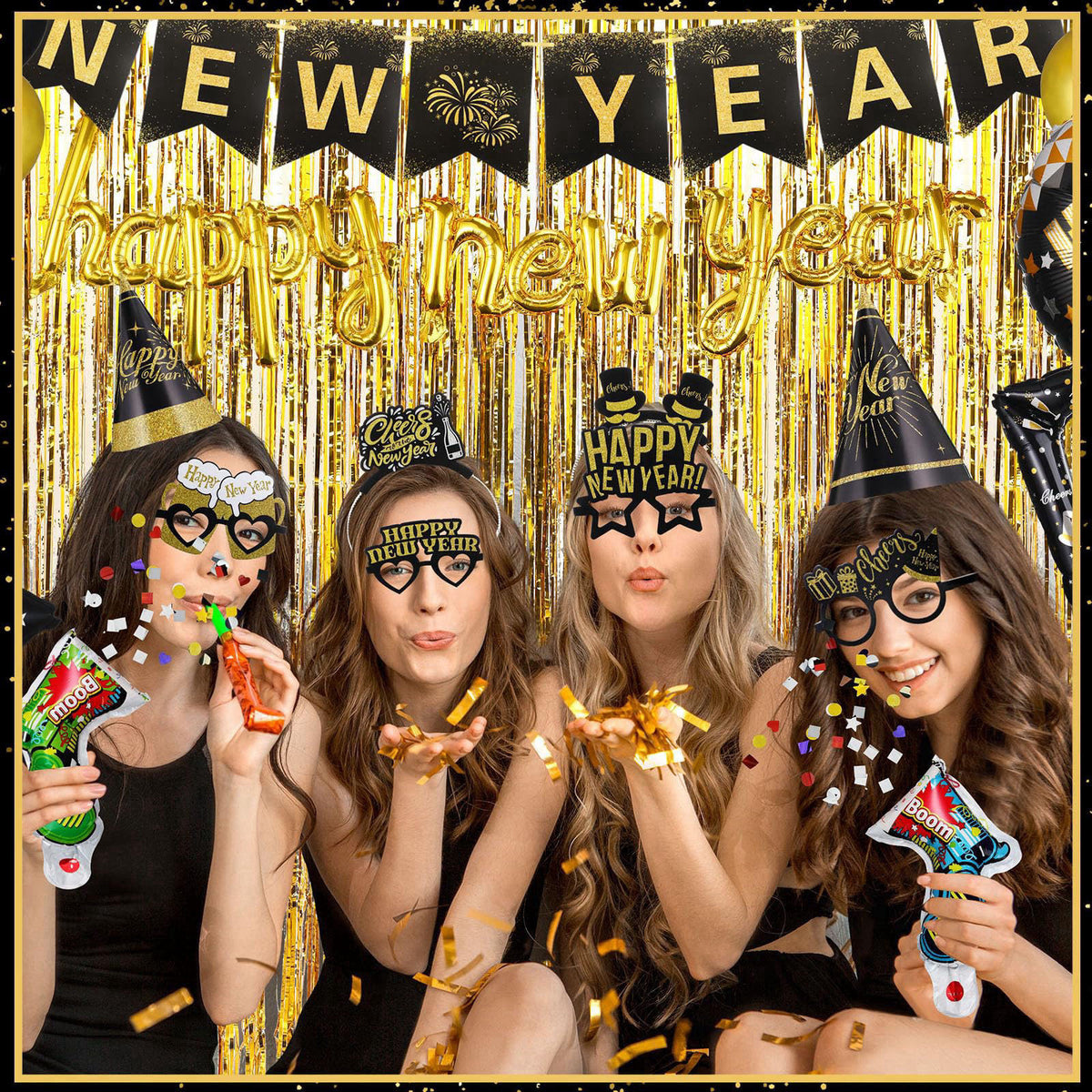 Harrycle 136 Pcs New Years Eve Party Supplies Kit New Year's Eve Party Supply Include Hats Glasses Headbands Blowouts Ba