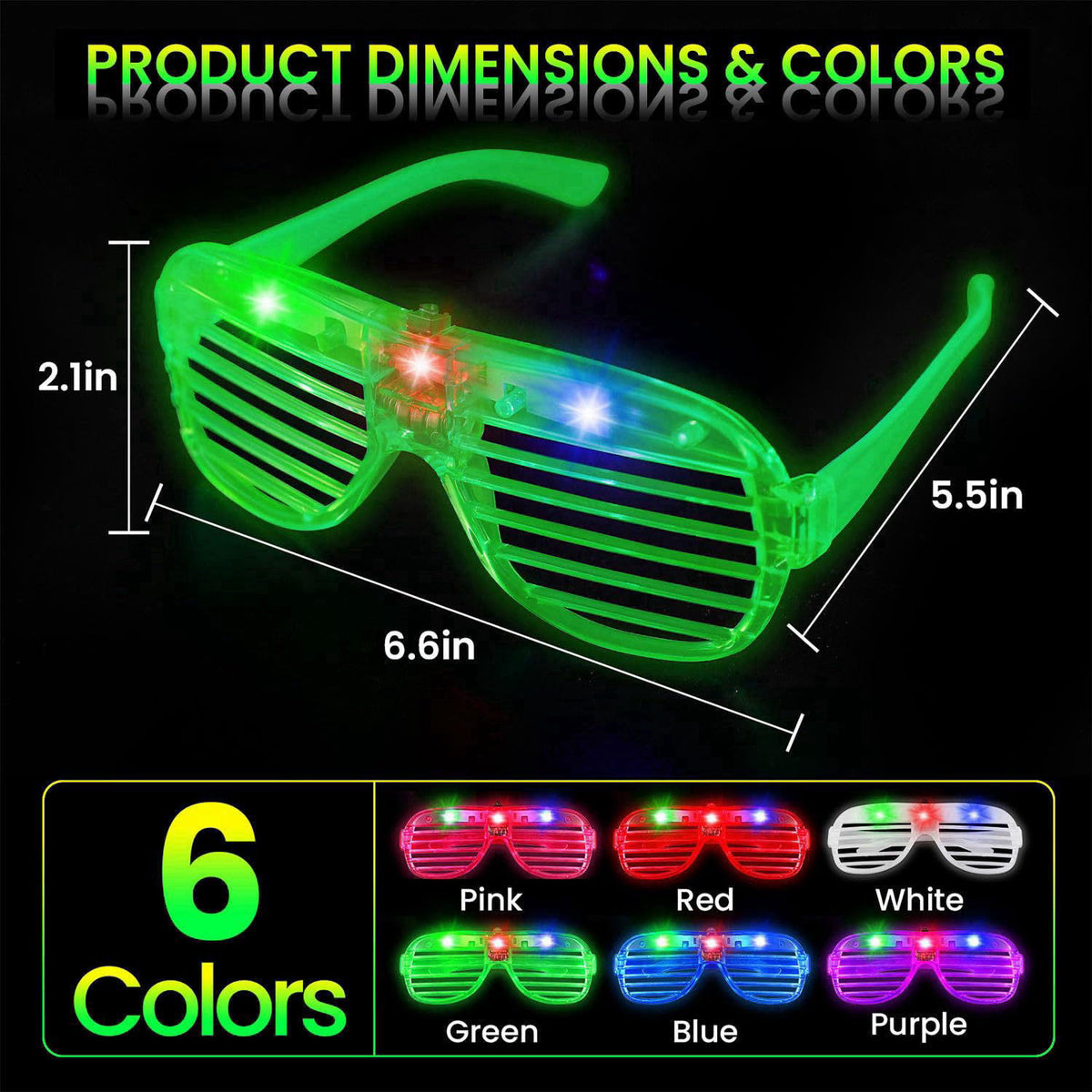 AstrivixDD 60 Pack LED Glasses, 6 Colors, Glow in The Dark Party Supplies – close-up detail in Red, Blue, Green, Pink, P