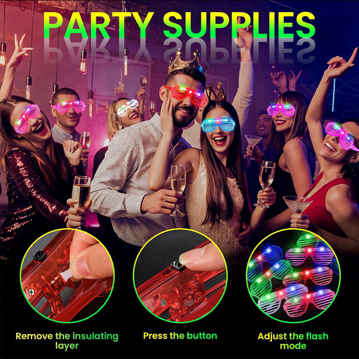 AstrivixDD 60 Pack LED Glasses, 6 Colors, Glow in The Dark Party Supplies – packaging and label