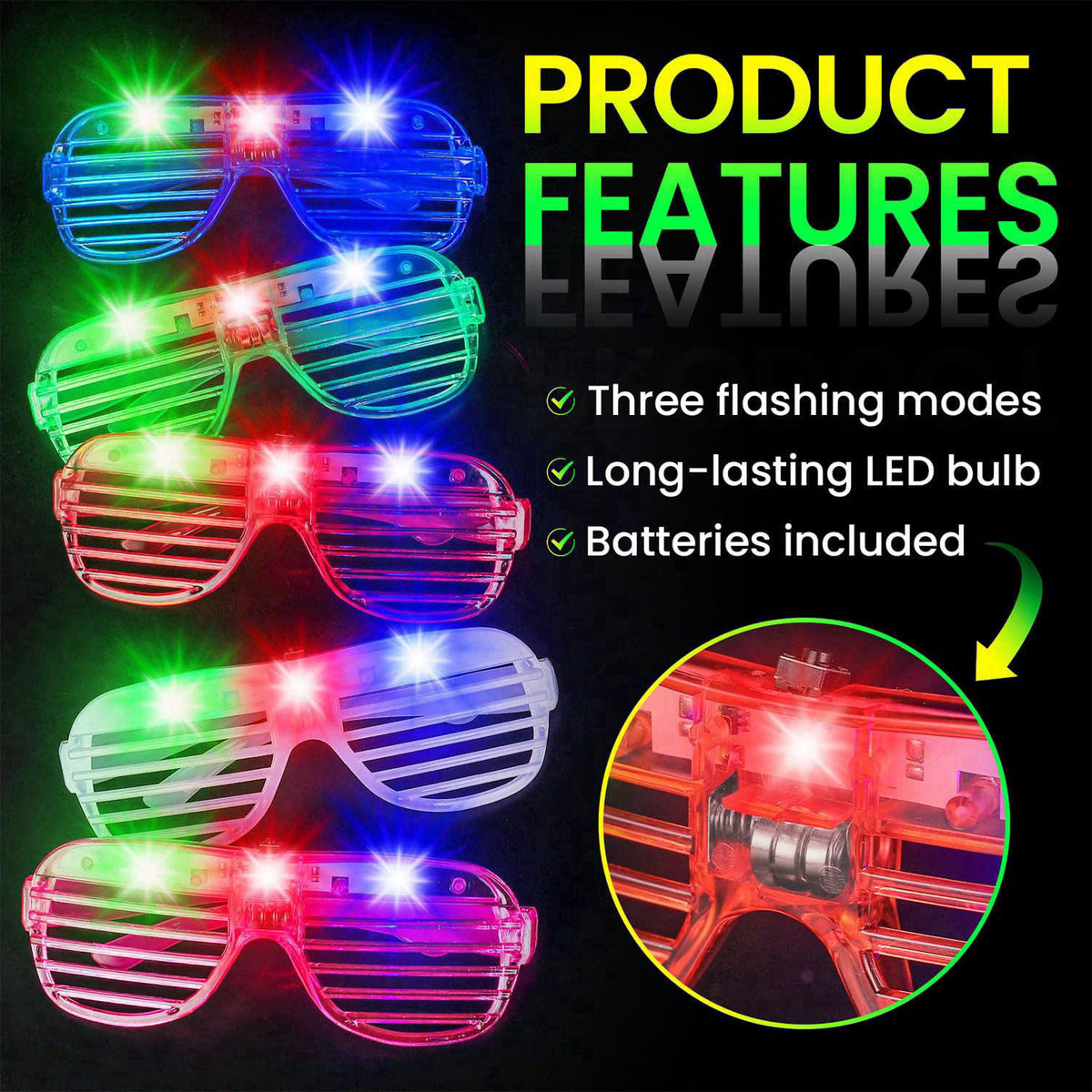 AstrivixDD 60 Pack LED Glasses, 6 Colors, Glow in The Dark Party Supplies – full view