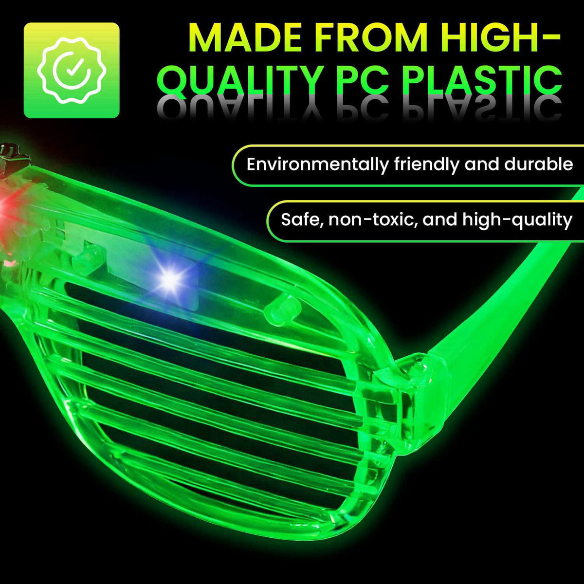 AstrivixDD 60 Pack LED Glasses, 6 Colors, Glow in The Dark Party Supplies – back view and specifications