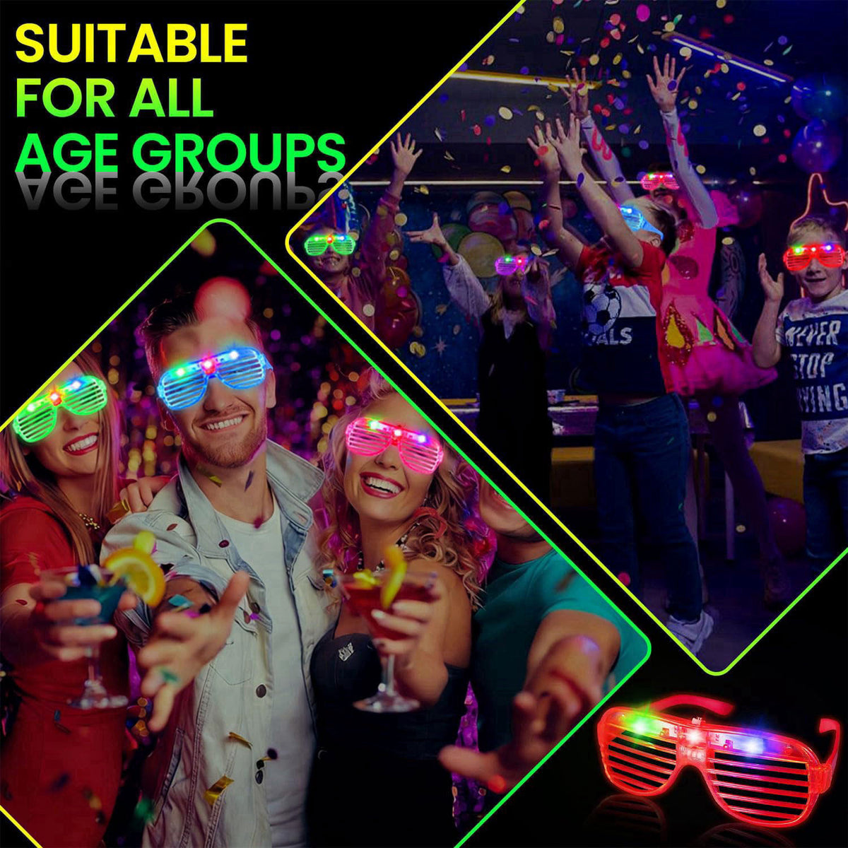 AstrivixDD 60 Pack LED Glasses, 6 Colors, Glow in The Dark Party Supplies – alternate angle