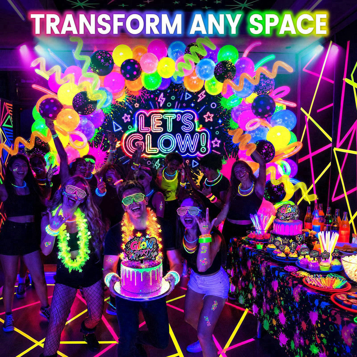 LovesTown 192PCS Glow in The Dark Party Decorations Kit with 113 Balloons – packaging and label